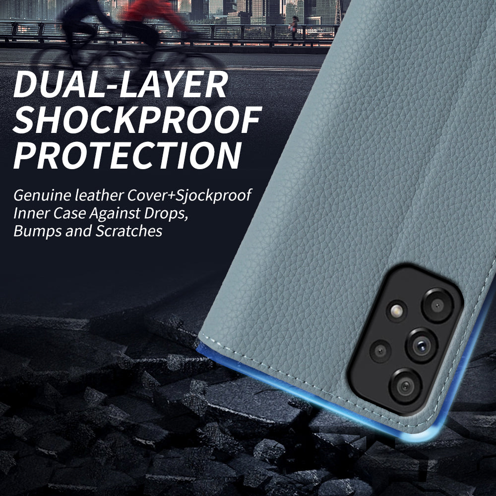 For Samsung Galaxy A73 5G Litchi Texture Genuine Cow Leather TPU Stand Wallet Magnetic Phone Case For Samsung Galaxy A73 5G Litchi Texture Genuine Cow Leather TPU Stand Wallet Magnetic Phone Case